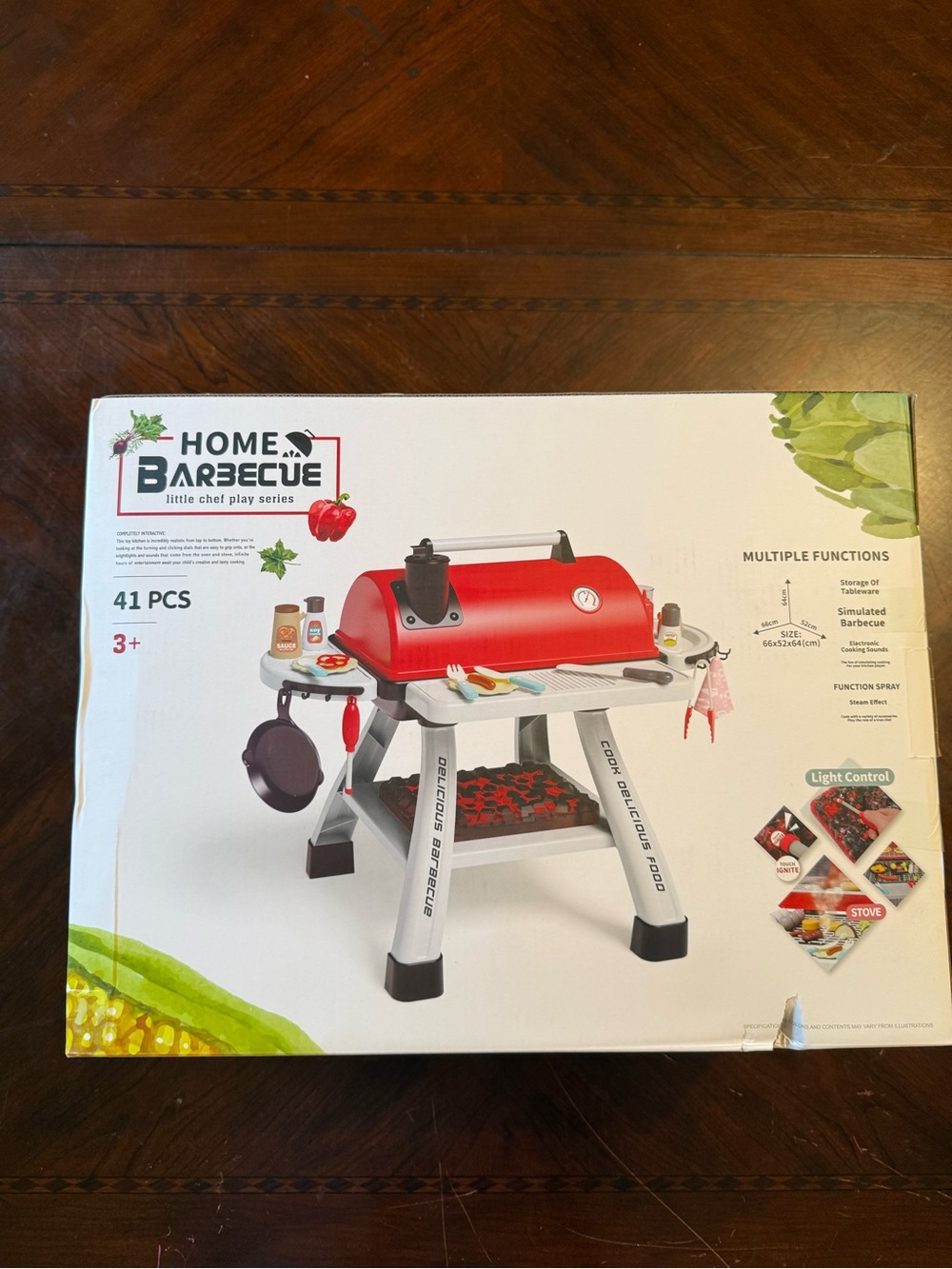 TOVE Red and Gray Kids Play BBQ Grill Toy with Accessories
